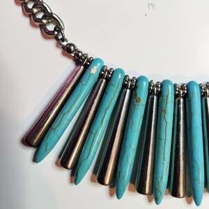 Jessica Simpson Turquoise Howlite and Silver Tone Spike Fringe Collar Necklace